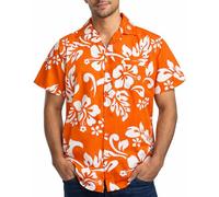 King Kameha Funky-Chemise-Hawaienne, Manche-Courte, Hibiscus, Orange, S