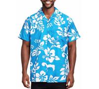 King Kameha Funky-Chemise-Hawaienne, Manche-Courte, Hibiscus, Turquoise, XS