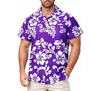 King Kameha Funky-Chemise-Hawaienne, Manche-Courte, Hibiscus, Violet, XXL