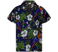 King Kameha Funky Chemise-Hawaienne, Manche-Courte, JK-Cherry-Parrot, Bleu-Marine, 4XL