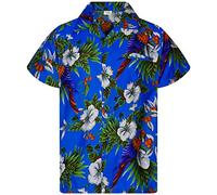 King Kameha Funky Chemise-Hawaienne, Manche-Courte, JK-Cherry-Parrot, Bleu, XL