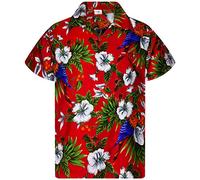 King Kameha Funky Chemise-Hawaienne, Manche-Courte, JK-Cherry-Parrot, Rouge, XL