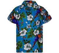 King Kameha Funky Chemise-Hawaienne, Manche-Courte, JK-Cherry-Parrot, Turquoise, L