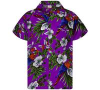 King Kameha Funky Chemise-Hawaienne, Manche-Courte, JK-Cherry-Parrot, Violet, M