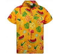 King Kameha Funky Chemise-Hawaienne, Manche-Courte, JK-Flamingo-Melon-Print, Jaune, L
