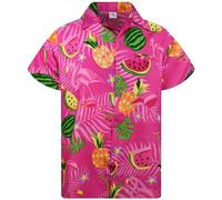 King Kameha Funky Chemise-Hawaienne, Manche-Courte, JK-Flamingo-Melon-Print, Rose, M