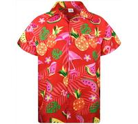 King Kameha Funky Chemise-Hawaienne, Manche-Courte, JK-Flamingo-Melon-Print, Rouge, M