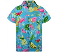 King Kameha Funky Chemise-Hawaienne, Manche-Courte, JK-Flamingo-Melon-Print, Turquoise, M