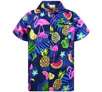King Kameha Funky Chemise-Hawaienne, Manche-Courte, JK-Flamingo-Melon-Print, Vert, L