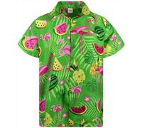 King Kameha Funky Chemise-Hawaienne, Manche-Courte, JK-Flamingo-Melon-Print, Vert, S
