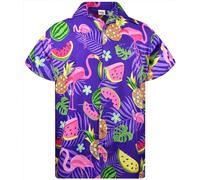 King Kameha Funky Chemise-Hawaienne, Manche-Courte, JK-Flamingo-Melon-Print, Violet, 5XL