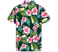 King Kameha Funky Chemise-Hawaienne, Manche-Courte, JK-Hibiscus-New, Vert-Foncé, XL
