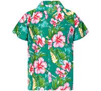 King Kameha Funky Chemise-Hawaienne, Manche-Courte, JK-Hibiscus-New, Vert-Pétrole, M