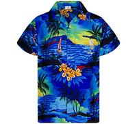 King Kameha Funky-Chemise-Hawaienne, Manche-Courte, JK-Surf, Bleu, 5XL