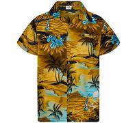 King Kameha Funky-Chemise-Hawaienne, Manche-Courte, JK-Surf, Marron-Turquoise, L
