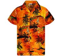 King Kameha Funky-Chemise-Hawaienne, Manche-Courte, JK-Surf, Orange, XXL