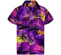 King Kameha Funky-Chemise-Hawaienne, Manche-Courte, JK-Surf, Violet, L