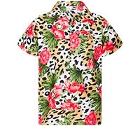 King Kameha Funky Chemise-Hawaienne, Manche-Courte, Leopard-Flowers, Beige-Naturel, M