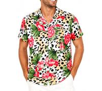 King Kameha Funky Chemise-Hawaienne, Manche-Courte, Leopard-Flowers, Beige-Naturel, S