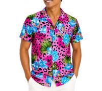 King Kameha Funky Chemise-Hawaienne, Manche-Courte, Leopard-Flowers, Rose, 6XL