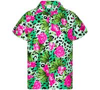King Kameha Funky Chemise-Hawaienne, Manche-Courte, Leopard-Flowers, Vert, XL