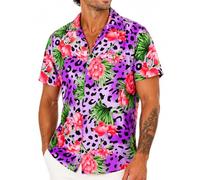King Kameha Funky Chemise-Hawaienne, Manche-Courte, Leopard-Flowers, Violet, L
