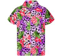 King Kameha Funky Chemise-Hawaienne, Manche-Courte, Leopard-Flowers, Violet, M