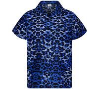 King Kameha Funky Chemise-Hawaienne, Manche-Courte, Leopard-Print, Bleu, XXL