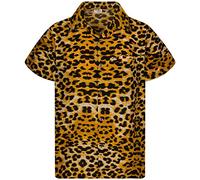 King Kameha Funky Chemise-Hawaienne, Manche-Courte, Leopard-Print, Camel, 3XL