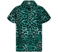 King Kameha Funky Chemise-Hawaienne, Manche-Courte, Leopard-Print, Vert-Foncé, XXL