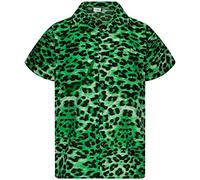King Kameha Funky Chemise-Hawaienne, Manche-Courte, Leopard-Print, Vert, L