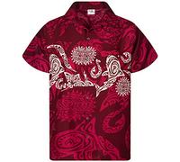 King Kameha Funky Chemise-Hawaienne, Manche-Courte, Maori-Chest, Bordeaux-Rouge, XL