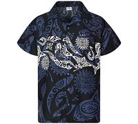 King Kameha Funky Chemise-Hawaienne, Manche-Courte, Maori-Chest, Noir, 5XL
