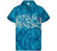 King Kameha Funky Chemise-Hawaienne, Manche-Courte, Maori-Chest, Turquoise, 3XL