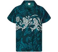 King Kameha Funky Chemise-Hawaienne, Manche-Courte, Maori-Chest, Vert-Pétrole, L