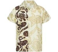 King Kameha Funky Chemise-Hawaienne, Manche-Courte, Maori-Wedding, Beige, 3XL