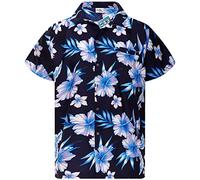 King Kameha Funky Chemise-Hawaienne, Manche-Courte, Mono-Flowers, Bleu-Marine-Bleu, L