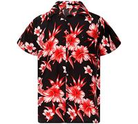 King Kameha Funky Chemise-Hawaienne, Manche-Courte, Mono-Flowers, Noir-Rouge, XXL