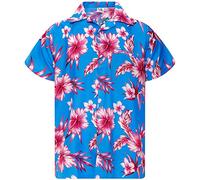 King Kameha Funky Chemise-Hawaienne, Manche-Courte, Mono-Flowers, Turquoise-Rose, L