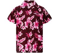 King Kameha Funky Chemise-Hawaienne, Manche-Courte, Mono-Flowers, Violet-Rose, 3XL