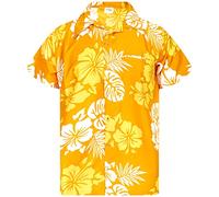 King Kameha Funky Chemise-Hawaienne, Manche-Courte, Mono-Hibiscus, Jaune-Blanc, 3XL