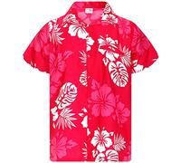 King Kameha Funky Chemise-Hawaienne, Manche-Courte, Mono-Hibiscus, Rose-Blanc, XS