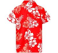 King Kameha Funky Chemise-Hawaienne, Manche-Courte, Mono-Hibiscus, Rouge-Blanc, L