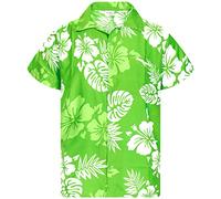 King Kameha Funky Chemise-Hawaienne, Manche-Courte, Mono-Hibiscus, Vert-Blanc, M