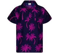 King Kameha Funky-Chemise-Hawaienne, Manche-Courte, Palm-Shadow, Bleu-Marine-Rose, M