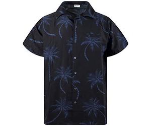King Kameha Funky-Chemise-Hawaienne, Manche-Courte, Palm-Shadow, Noir, 3XL