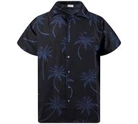 King Kameha Funky-Chemise-Hawaienne, Manche-Courte, Palm-Shadow, Noir, 6XL