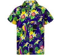 King Kameha Funky Chemise-Hawaienne, Manche-Courte, Parrot-Cockatoo, Bleu-Foncé, 5XL