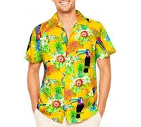 King Kameha Funky Chemise-Hawaienne, Manche-Courte, Parrot-Cockatoo, Jaune, XL
