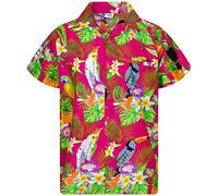 King Kameha Funky Chemise-Hawaienne, Manche-Courte, Parrot-Cockatoo, Rose, 4XL